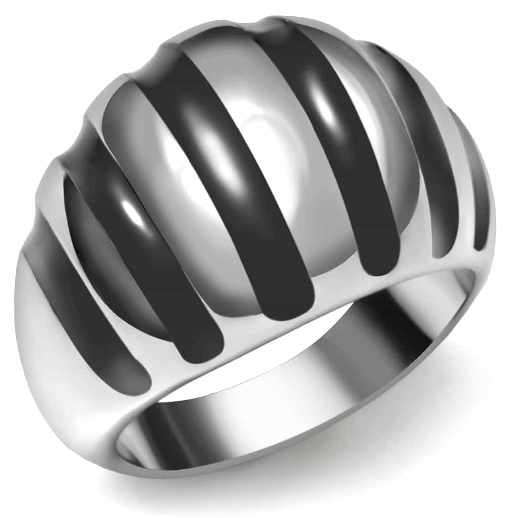 Stainless Steel Stainless Steel Polished Ribbed Dome Ring view 1