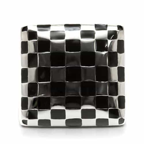 Stainless Steel Black Silver Checkerboard Square Signet Ring view 3