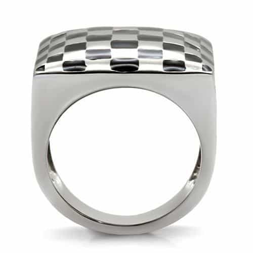 Stainless Steel Black Silver Checkerboard Square Signet Ring view 9