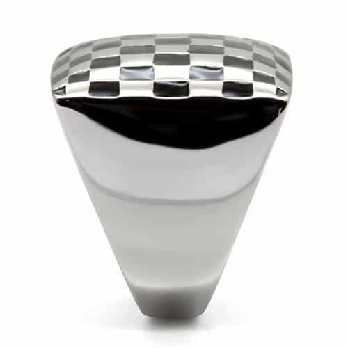 Stainless Steel Black Silver Checkerboard Square Signet Ring view 5