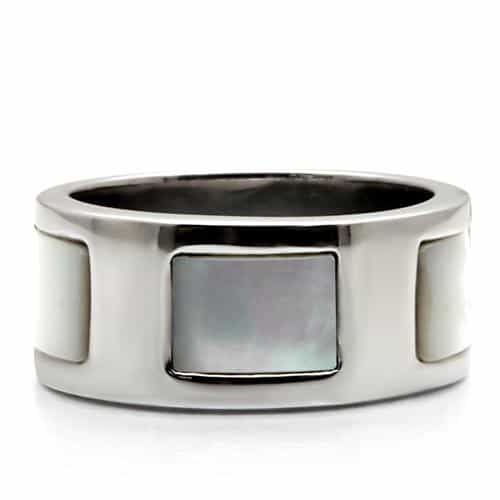 Stainless Steel Mother of Pearl Square Inlay Wide Band Ring view 3