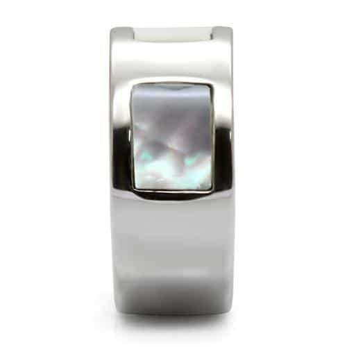 Stainless Steel Mother of Pearl Square Inlay Wide Band Ring view 10