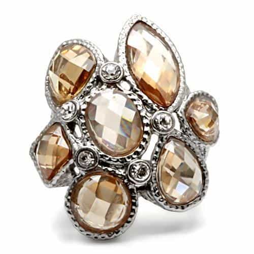 Stainless Steel Champagne CZ Faceted Cluster Cocktail Ring view 3