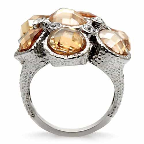 Stainless Steel Champagne CZ Faceted Cluster Cocktail Ring view 4