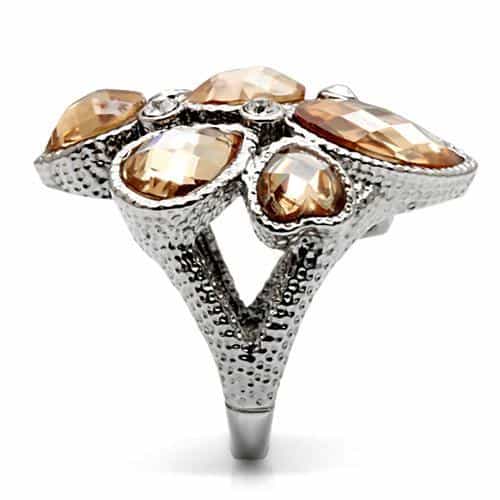 Stainless Steel Champagne CZ Faceted Cluster Cocktail Ring view 10