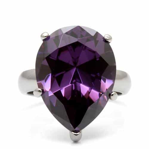 Stainless Steel Purple Amethyst Round Oversized Solitaire Ring view 8
