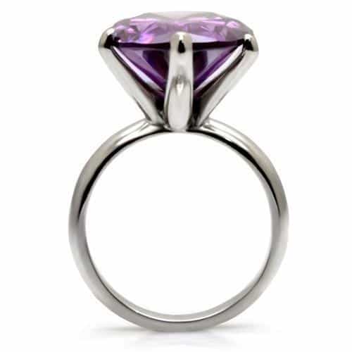 Stainless Steel Purple Amethyst Round Oversized Solitaire Ring view 9