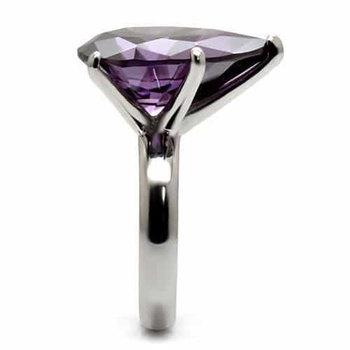Stainless Steel Purple Amethyst Round Oversized Solitaire Ring view 10