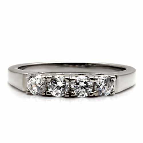 Stainless Steel CZ Round Three Stone Slim Band Ring view 8