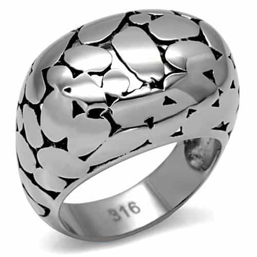 Stainless Steel Polished Heart Pattern Dome Ring view 1