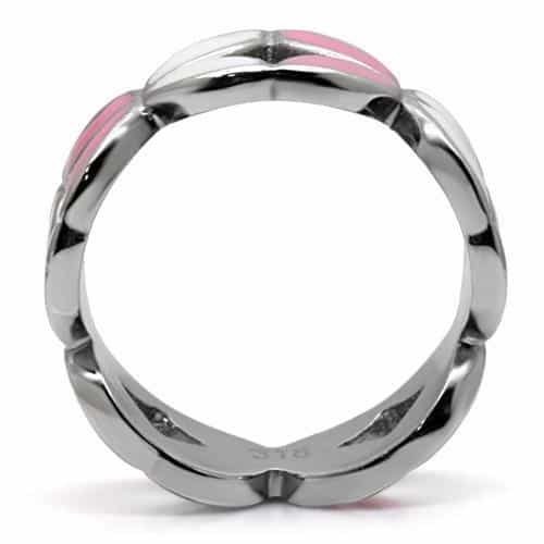 Stainless Steel Pink White Enamel Petal Flower Ring view 9