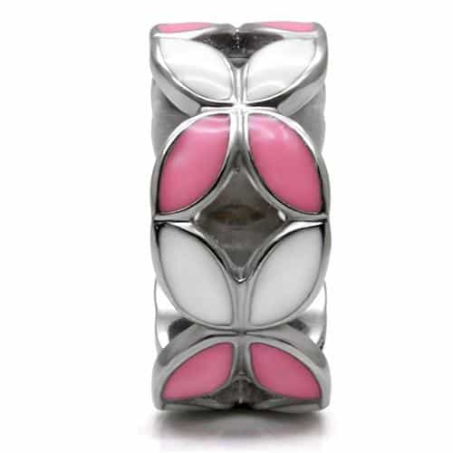 Stainless Steel Pink White Enamel Petal Flower Ring view 5