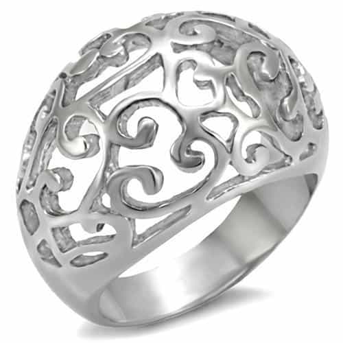 Stainless Steel Polished Filigree Scroll Open Work Dome Ring view 1