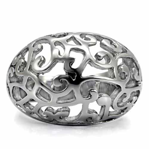 Stainless Steel Polished Filigree Scroll Open Work Dome Ring view 8
