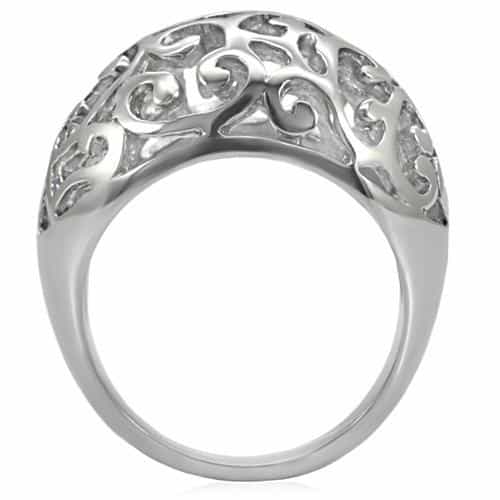 Stainless Steel Polished Filigree Scroll Open Work Dome Ring view 9