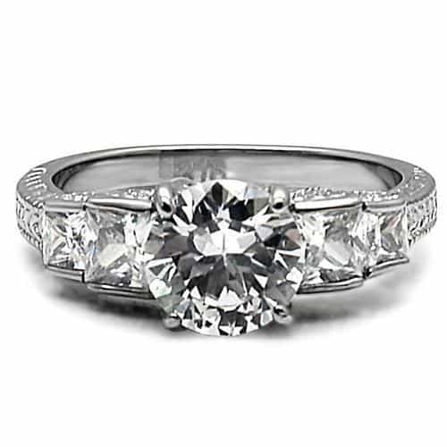 Stainless Steel CZ Three Stone Filigree Ring view 8