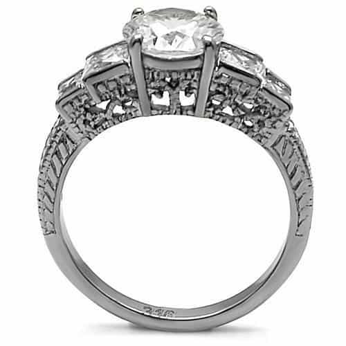 Stainless Steel CZ Three Stone Filigree Ring view 9