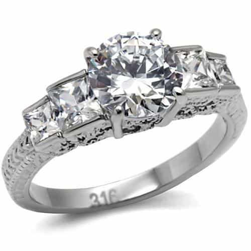 Stainless Steel CZ Three Stone Filigree Ring view 6