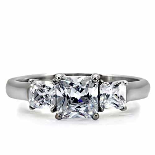 Stainless Steel CZ Princess Cut Three Stone Ring view 8