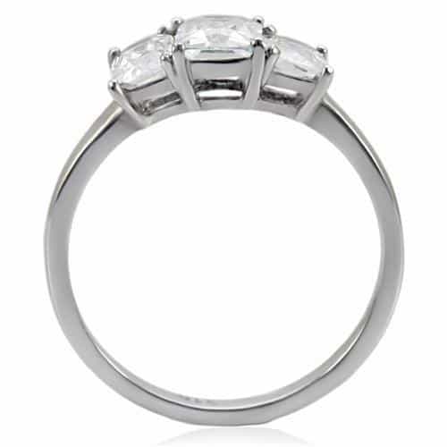 Stainless Steel CZ Princess Cut Three Stone Ring view 9