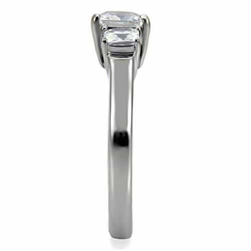Stainless Steel CZ Princess Cut Three Stone Ring view 5