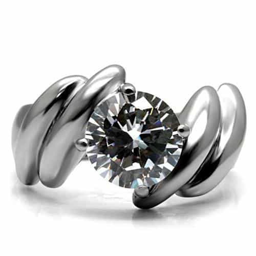 Stainless Steel CZ Round Solitaire Twist Knot Band Ring view 8