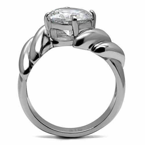 Stainless Steel CZ Round Solitaire Twist Knot Band Ring view 9