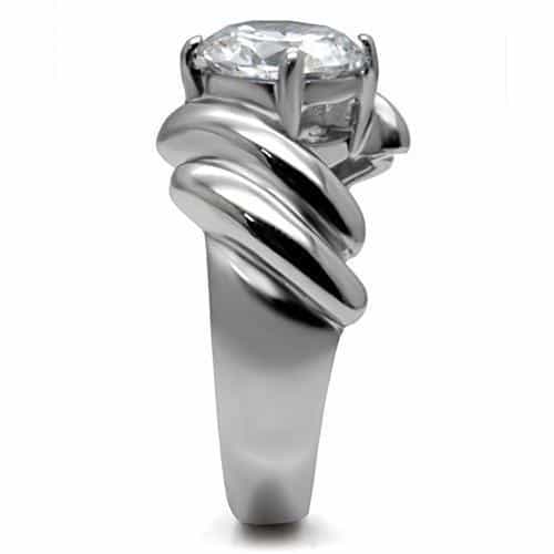 Stainless Steel CZ Round Solitaire Twist Knot Band Ring view 10