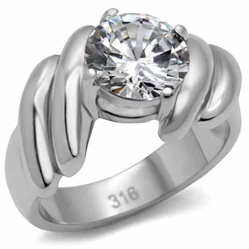 Stainless Steel CZ Round Solitaire Twist Knot Band Ring view 6