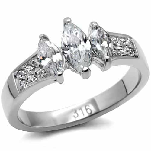 Stainless Steel CZ Marquise Pave Band Ring view 1