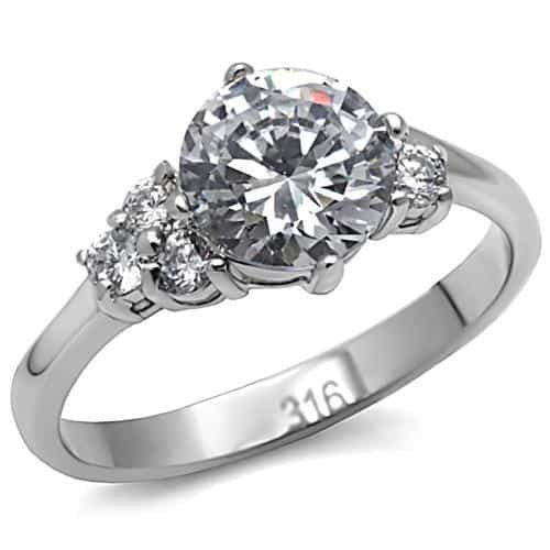 Stainless Steel CZ Round Three Stone Pave Accent Ring view 6