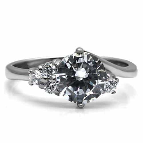 Stainless Steel CZ Round Three Stone Pave Accent Ring view 8