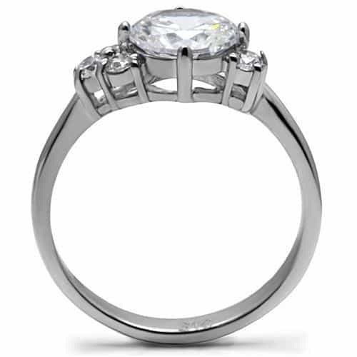 Stainless Steel CZ Round Three Stone Pave Accent Ring view 9