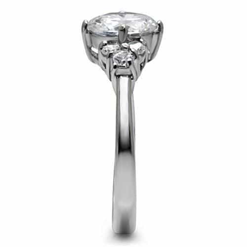 Stainless Steel CZ Round Three Stone Pave Accent Ring view 5