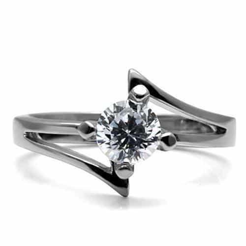 Stainless Steel CZ Round Solitaire Twist Bypass Ring view 8