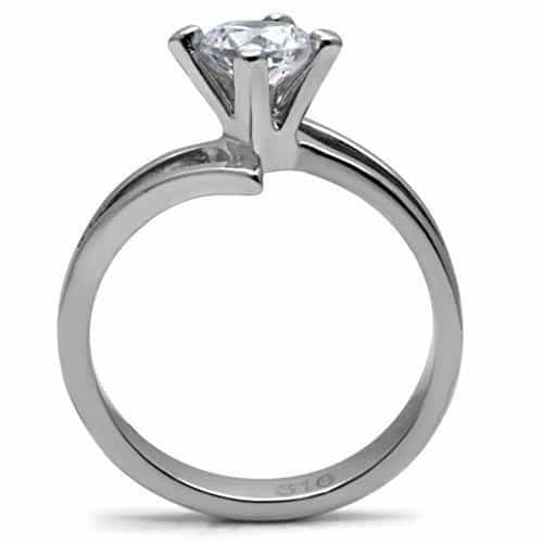 Stainless Steel CZ Round Solitaire Twist Bypass Ring view 9