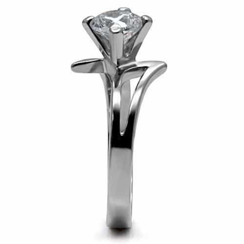 Stainless Steel CZ Round Solitaire Twist Bypass Ring view 10