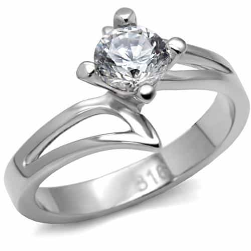 Stainless Steel CZ Round Solitaire Twist Bypass Ring view 6