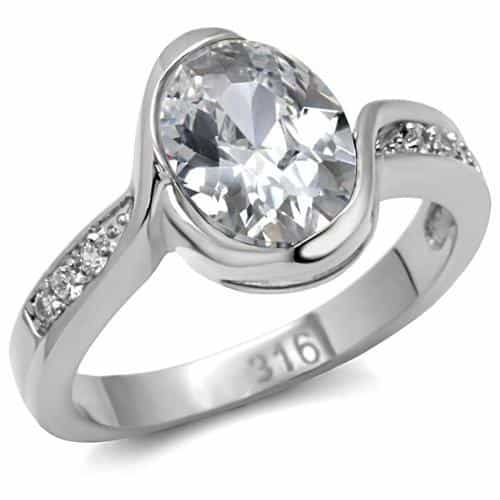 Stainless Steel CZ Oval Pave Bypass Ring | The Stainless Jewelry view 6
