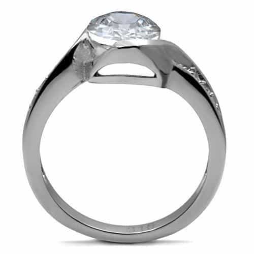 Stainless Steel CZ Oval Pave Bypass Ring | The Stainless Jewelry view 9