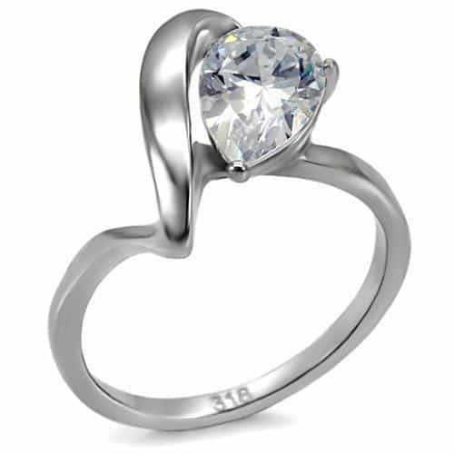 Stainless Steel CZ Round Solitaire Swirl Bypass Ring view 1