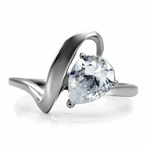 Stainless Steel CZ Round Solitaire Swirl Bypass Ring view 8