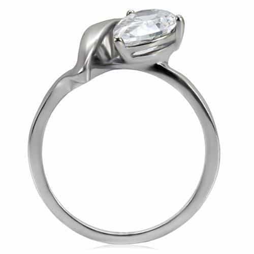Stainless Steel CZ Round Solitaire Swirl Bypass Ring view 9