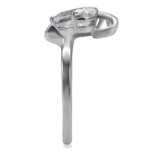 Stainless Steel CZ Round Solitaire Swirl Bypass Ring view 10
