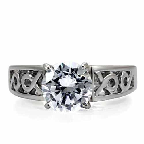 Stainless Steel CZ Round Solitaire Filigree Open Work Ring view 8