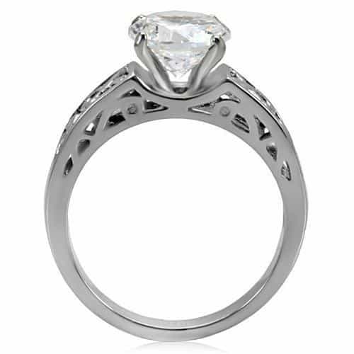 Stainless Steel CZ Round Solitaire Filigree Open Work Ring view 9
