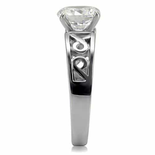 Stainless Steel CZ Round Solitaire Filigree Open Work Ring view 10