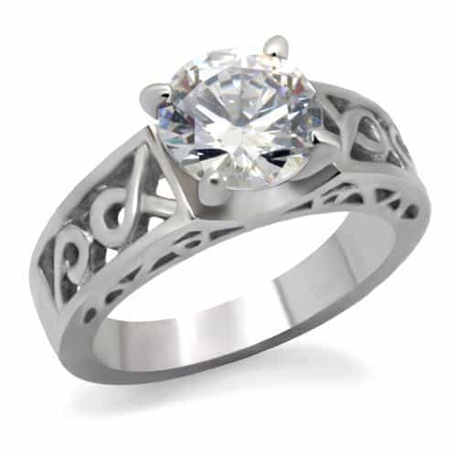 Stainless Steel CZ Round Solitaire Filigree Open Work Ring view 6