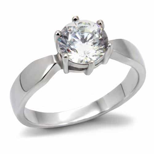 Stainless Steel CZ Round Oversized Solitaire Classic Ring view 1