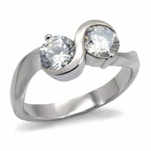 Stainless Steel CZ Round Bezel Bypass Ring view 6
